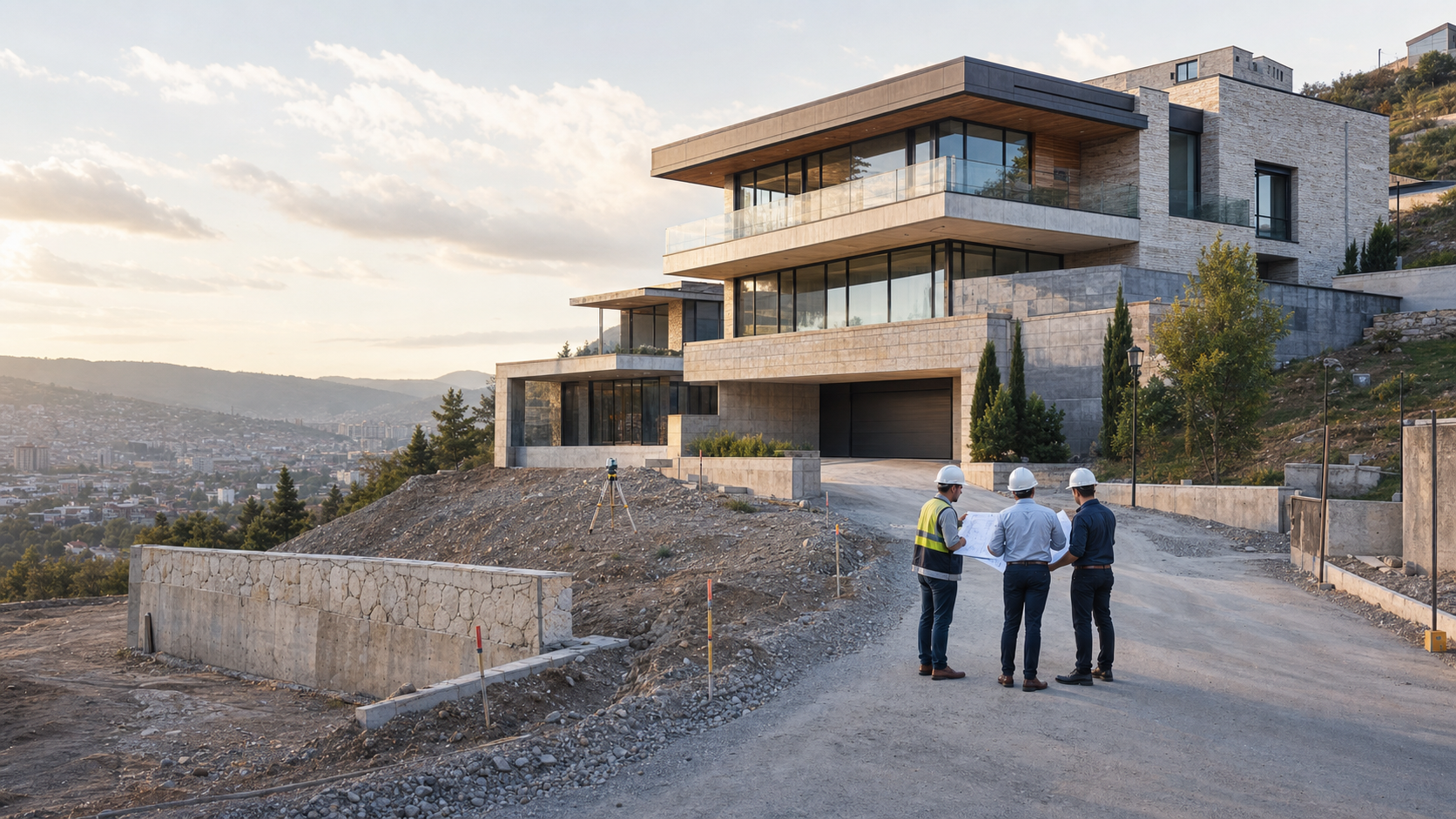 Villa development review with access, civil works, grading, and engineering coordination.